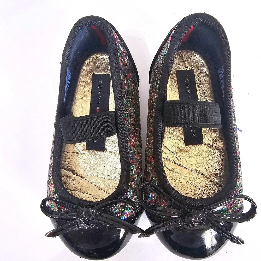 Tommy Hilfiger Kayleigh Chunky‎ Glitter Ballet Flats Black Rainbow Toddler 5